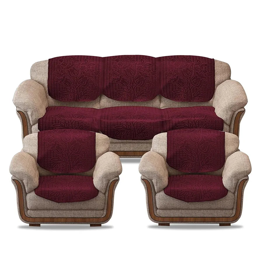 Cloth Fusion Italian Velvet Sofa Cover 5 Seater Set, Perfect Floral Embossed Sofa Cover 3 Seater and 2 Seater for Living Room
